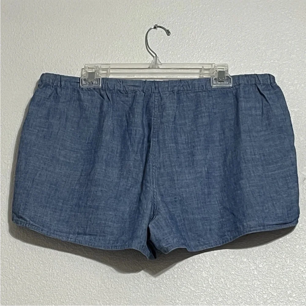 J Crew Pull On Elastic Waist Drawstring Chambray Cotton Shorts Blue Size Large